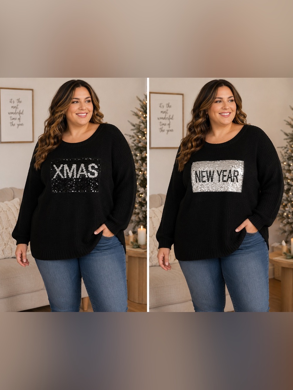 Rue21 Black Sweater with Sequin Xmas/ New Year Design